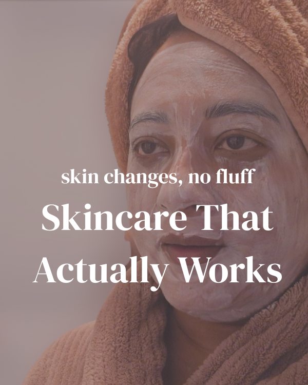 Founder Cetana Das in a towel with a face mask, embodying Conscious Glow’s skincare philosophy for real skin over 35.